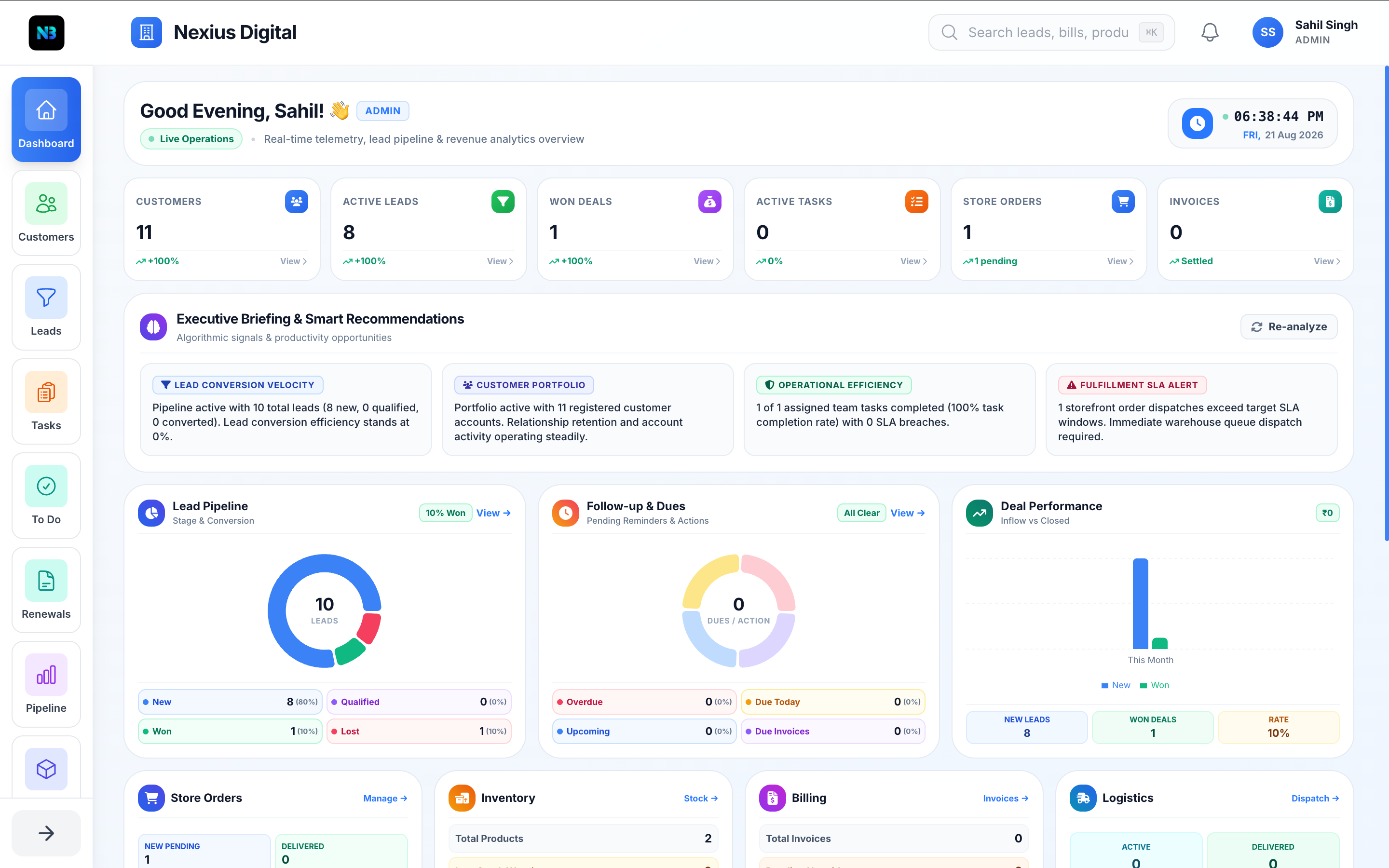 NexBond CRM — Best Sales CRM Software Dashboard with Real-Time Deals Pipeline